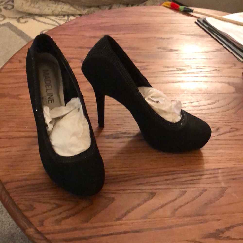 Faux velvet pumps with sparkley studded accents